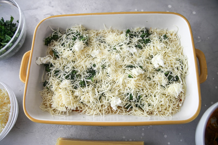 cheese and goat cheese layers of casserole