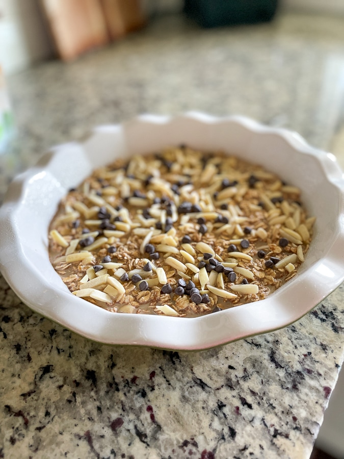 Top with almonds and chocolate chips