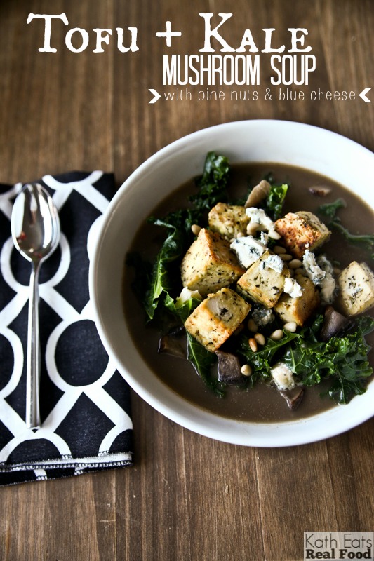 Tofu, Kale and Mushroom Soup
