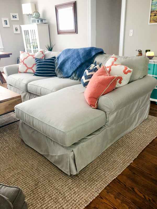 our new pottery barn sectional with pillows