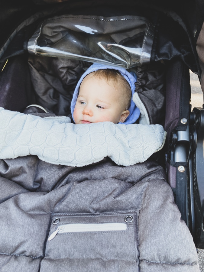 Snug as a bug in his Bundleme bunting.