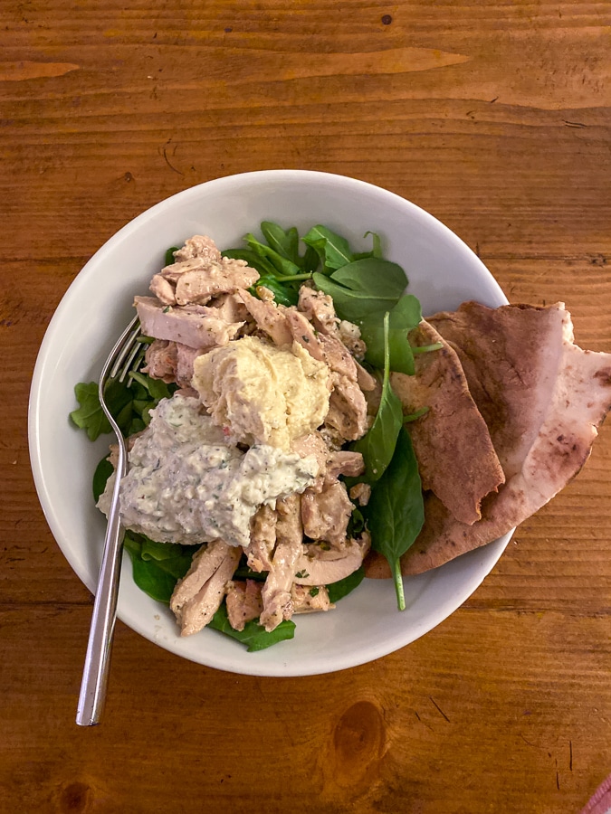 Plenty Greek Chicken Bowls with hummus and pita