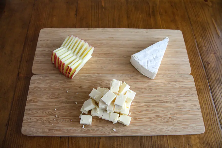 sliced cheese on cheese board - first step