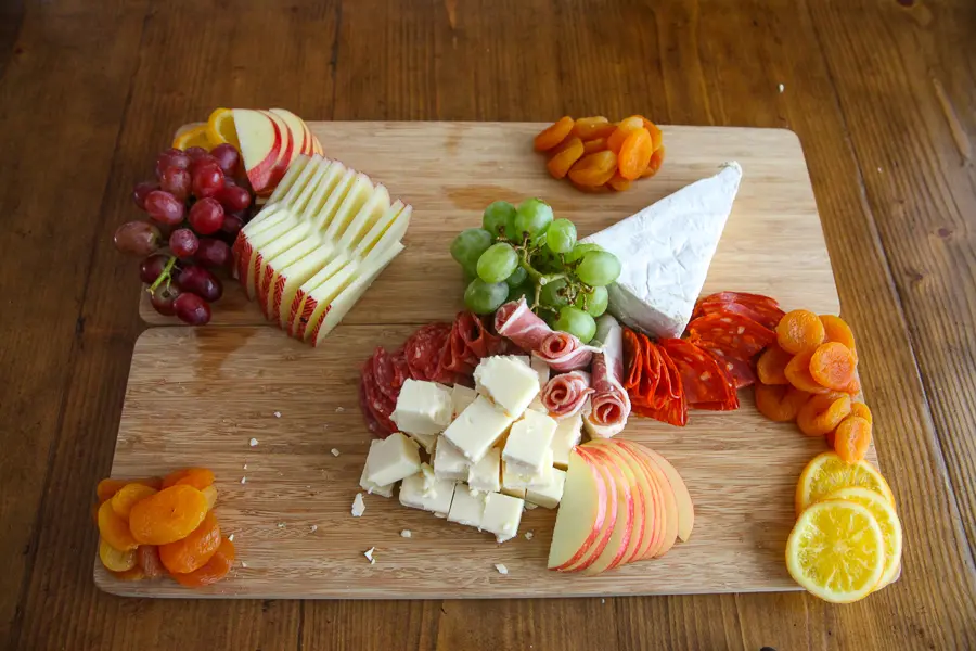 cheeses, meats, fresh and dried fruits