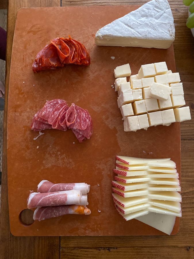 Thanksgiving Charcuterie Board meats and cheeses on board