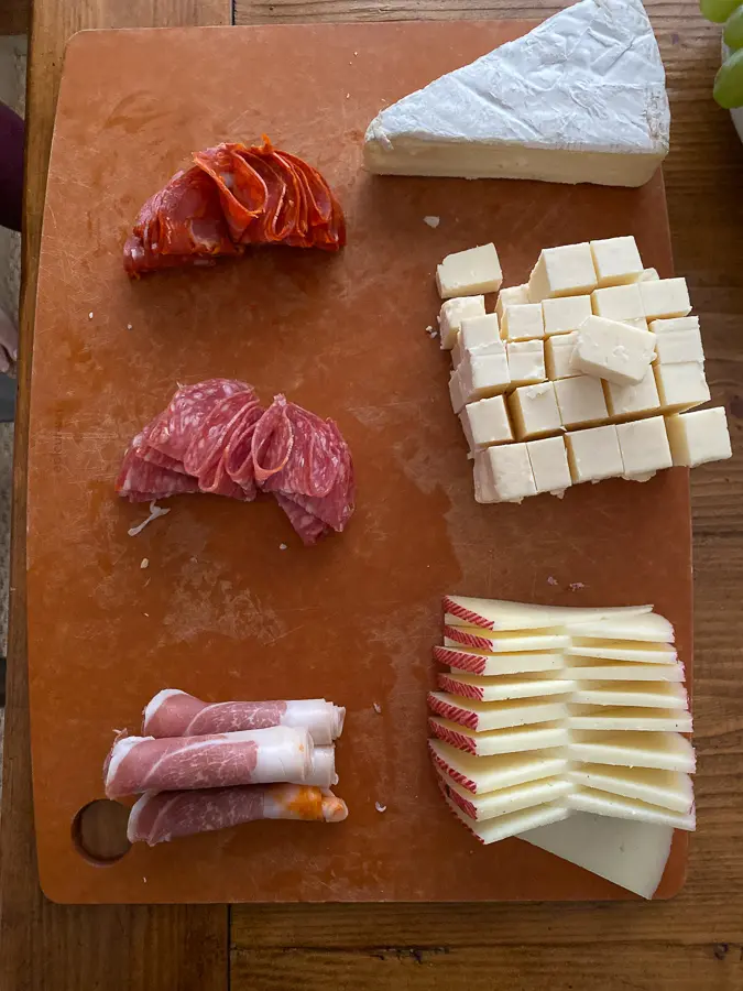 Thanksgiving Charcuterie Board meats and cheeses on board