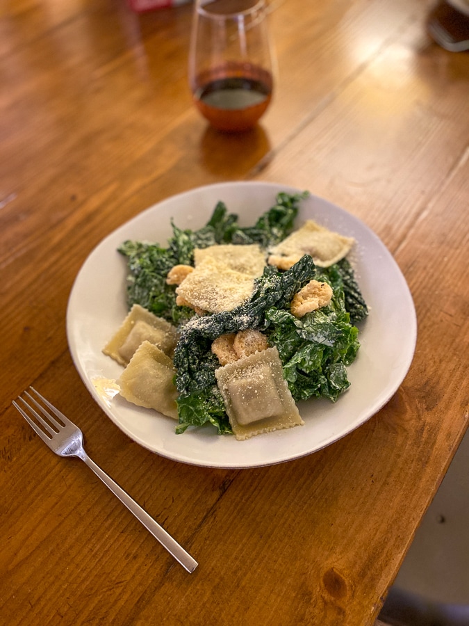 kale salad and ravioli