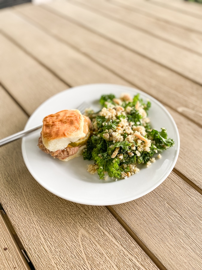 Slider + quinoa and kale with lentils from Plenty