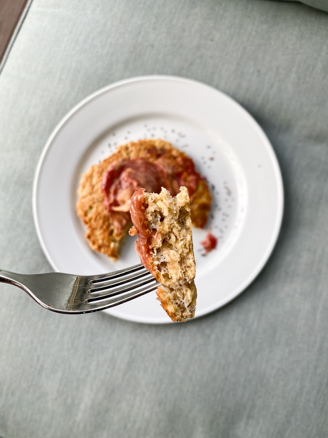 oatmeal pancake bite on a fork