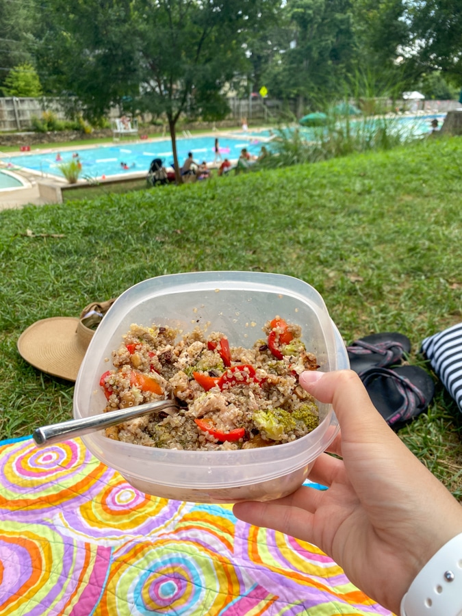 hot honey salad at a picnic