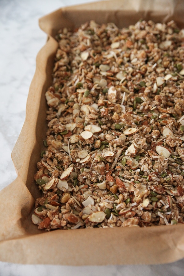granola on a sheet pan
