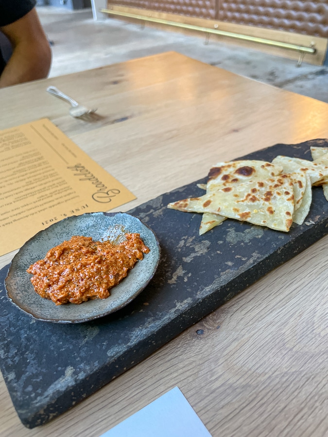 quesadilla on a stone platter