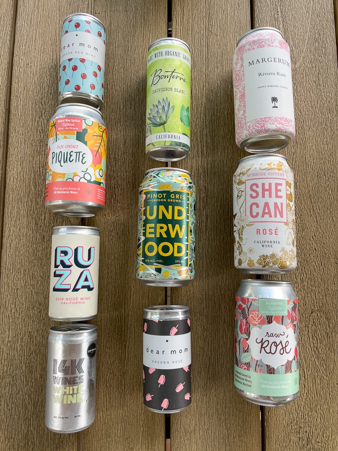 Canned wines lined up in rows