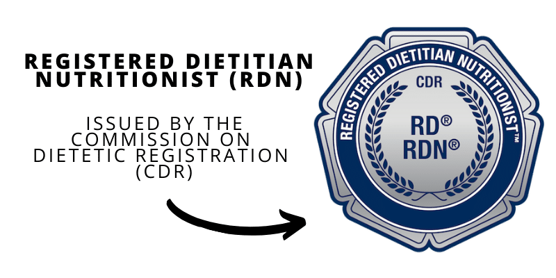 official credential badge for Registered Dietitian Nutritionist (RDN) Issued by the Commission on Dietetic Registration (CDR)
