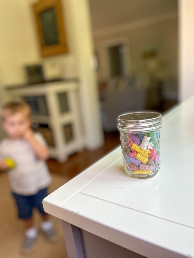 chalk stored in a mason jar