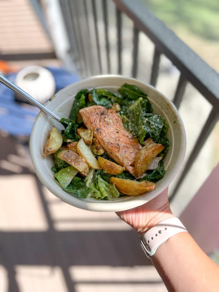 Salmon and potatoes on a Bodos salad
