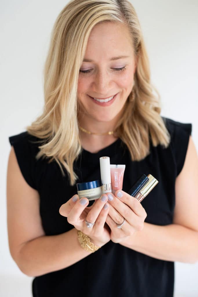 Kath holding all Beautycounter's lip products