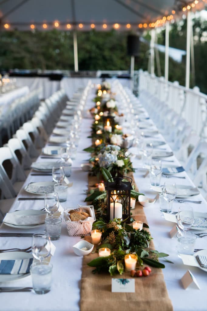 the clifton wedding table with burlap and lanterns