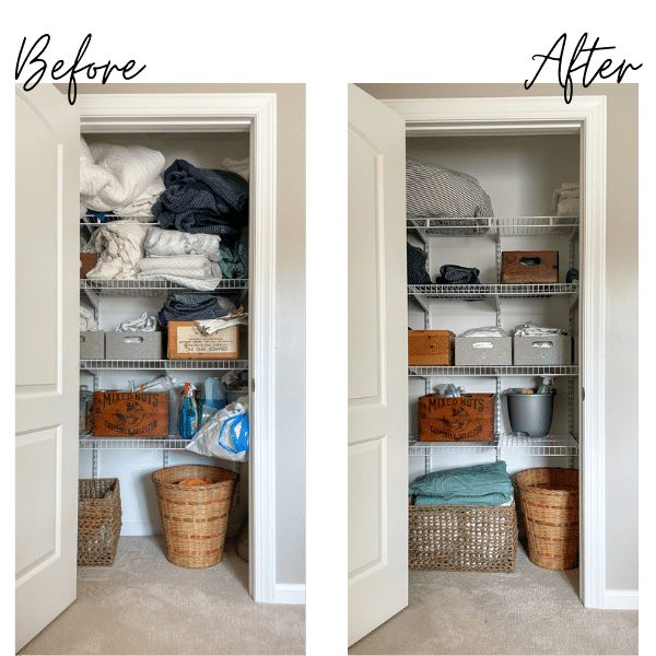 linen closet Before and after