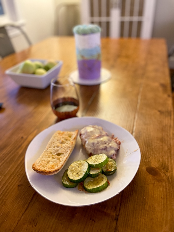 Blue Apron Fontina Chicken, Parm Zucchini and Garlic Bread