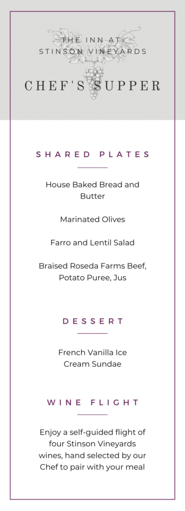The Inn At Stinson Vineyards menu