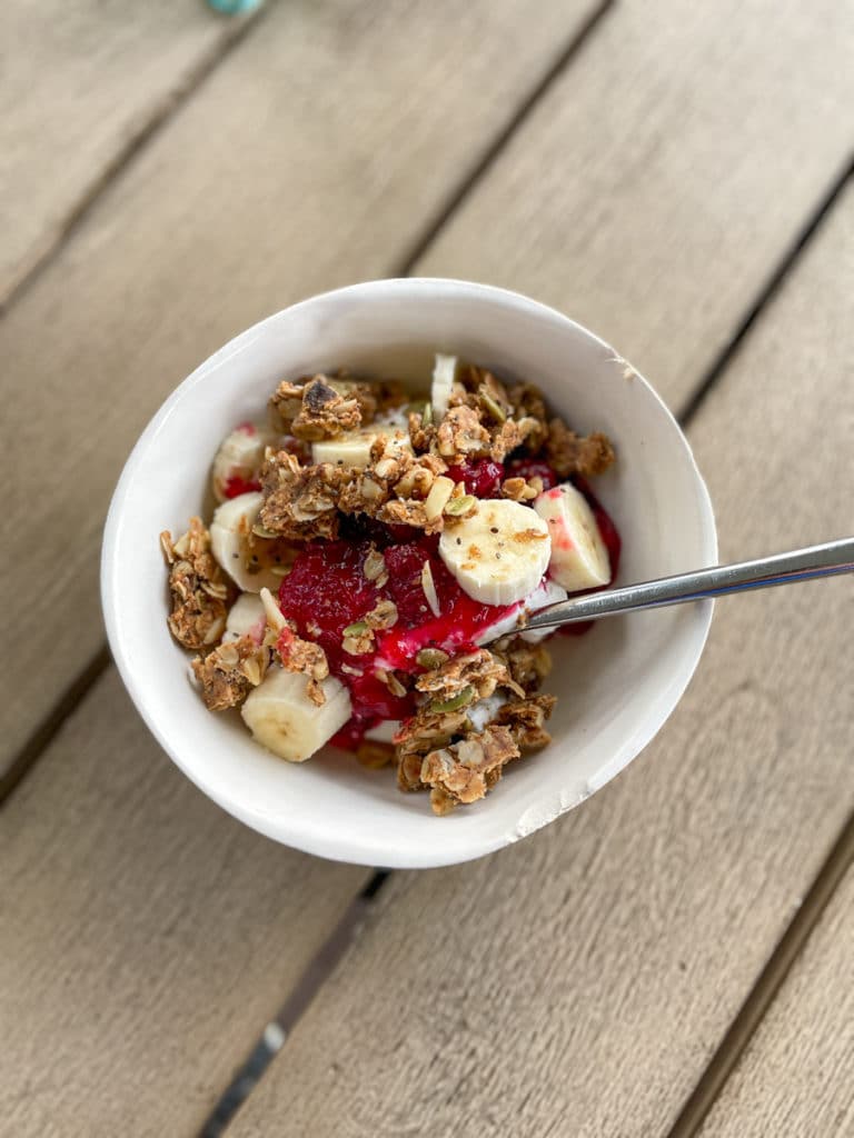 Yogurt, Granola Bar Crumble, Banana, Cranberry Sauce