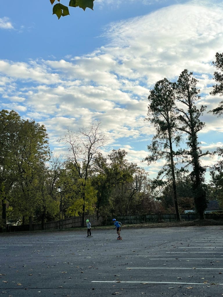 Skateboarding at parking lot