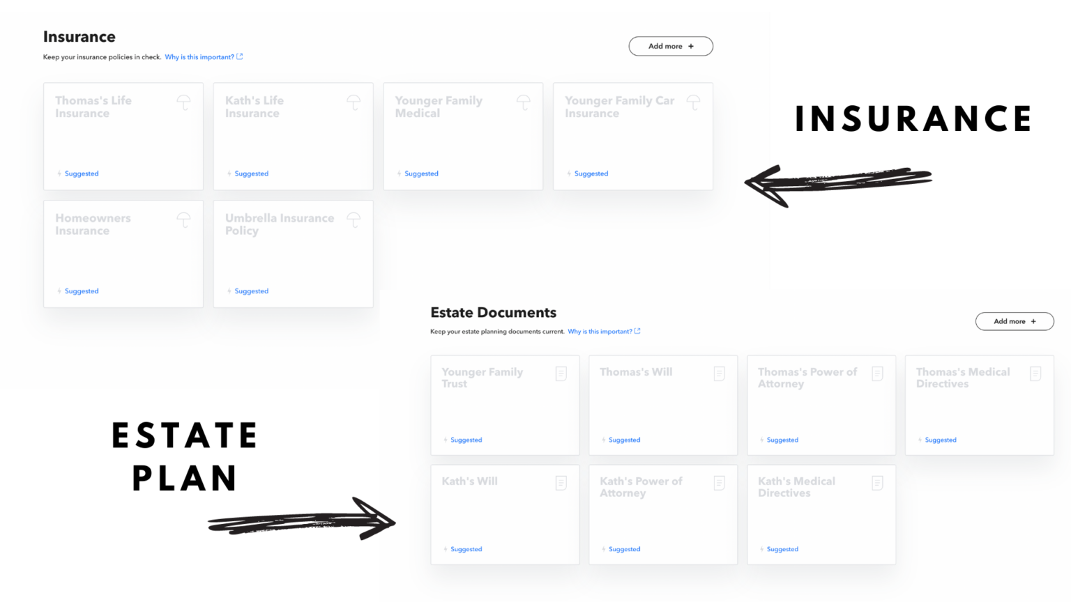 insurance and estate plan screenshots
