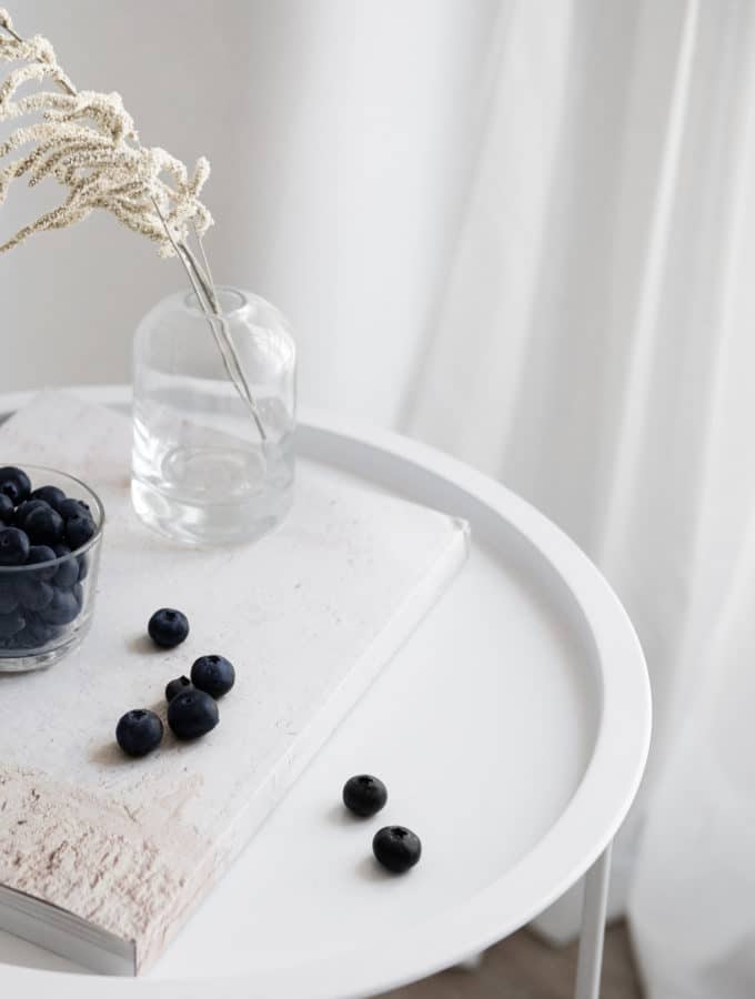 blueberries on a white tray