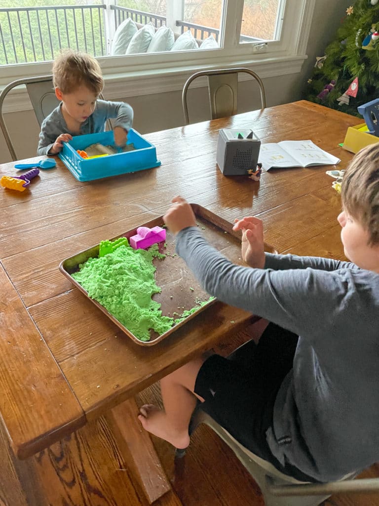 playing with kinetic sand - Winter Break Fun