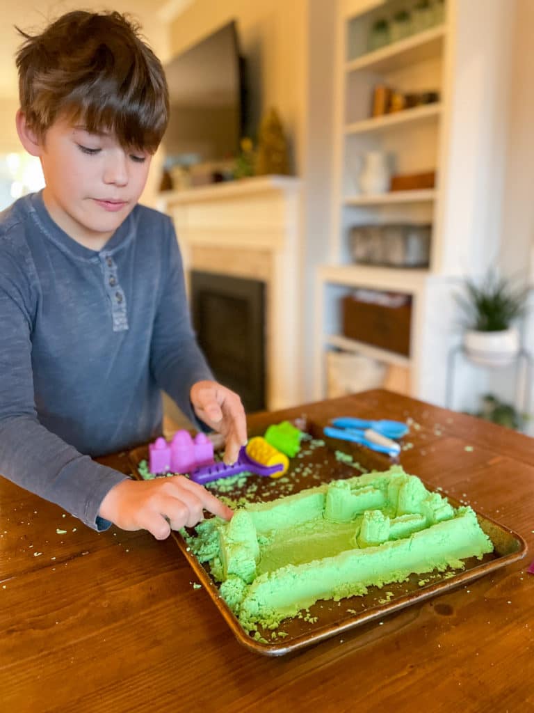 Playing with kinetic sand -  Winter Break Fun