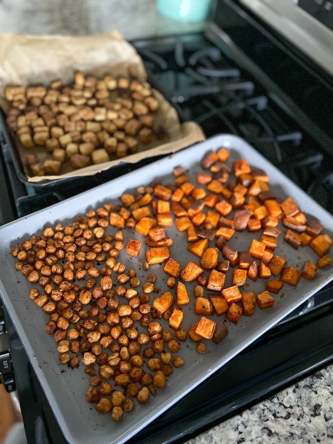 Roasted sweet potato, chickpeas and tofu