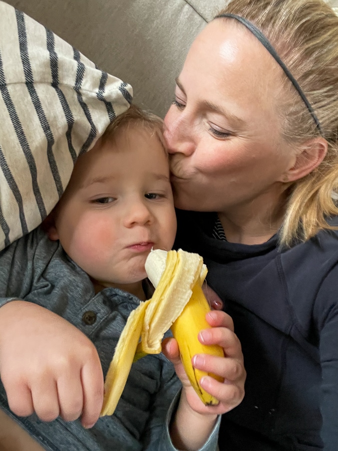 Birch eating banana