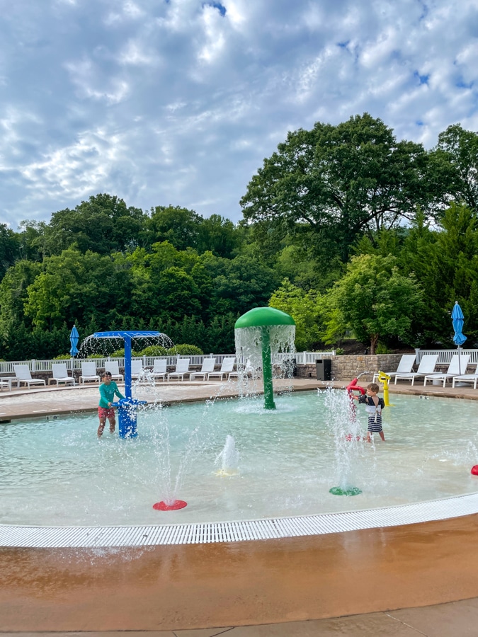 pool fountain with kids
