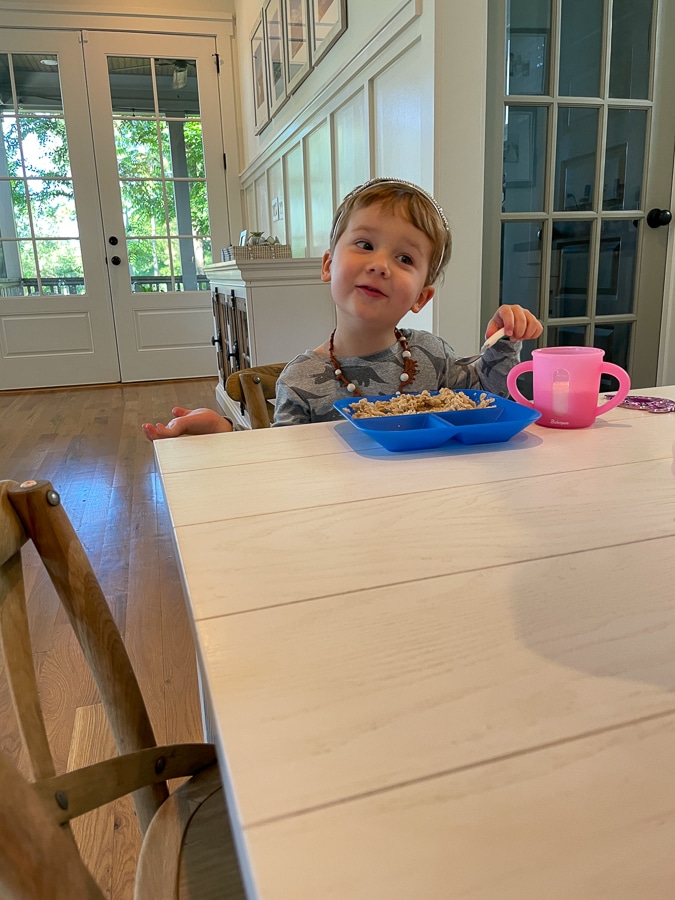 Little boy eating cereal