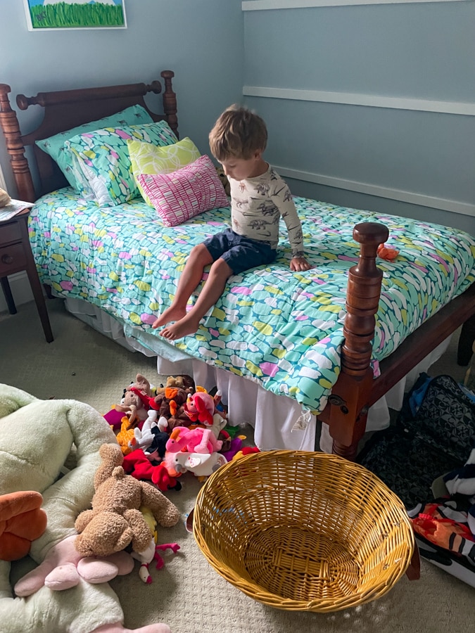 Little boy with plushies