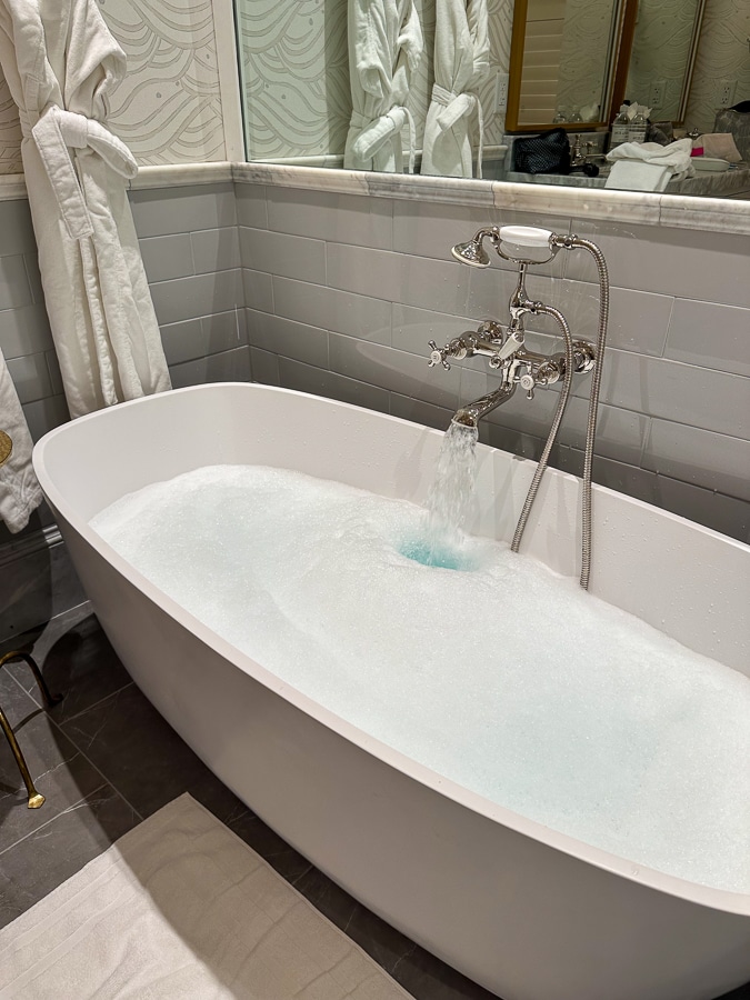 bubble bath in the soaker tub