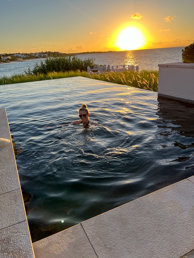 swimming on sunset