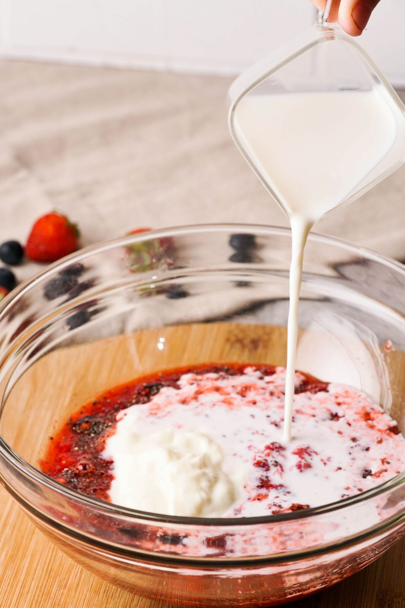 Add the yogurt and the milk to the mixture