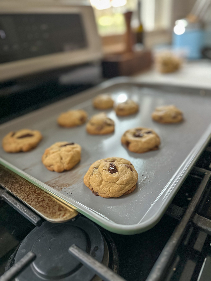 freshly baked chocolate chip cookies