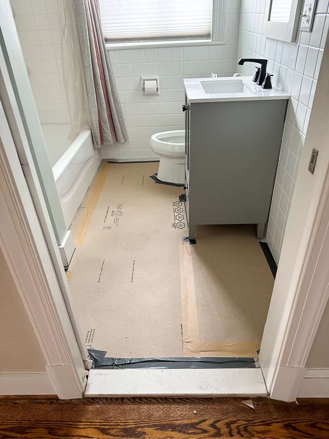covered bathroom floor