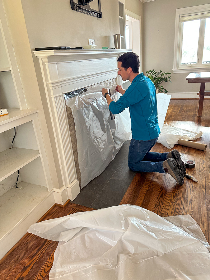 taping fireplace