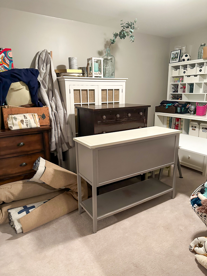 tables and drawers in basement