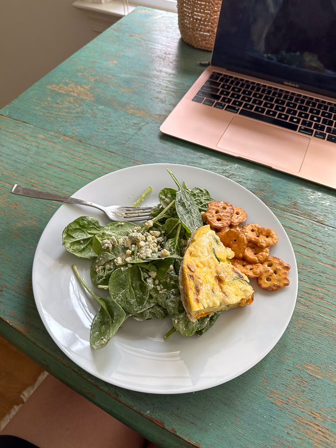 Homemade Quiche, Salad + Pretzel Lunch