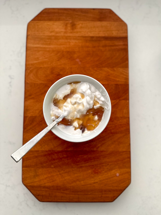 mix maple syrup to coconut cream