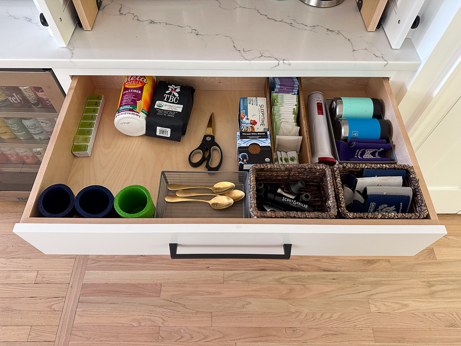 coffee and tea station drawers
