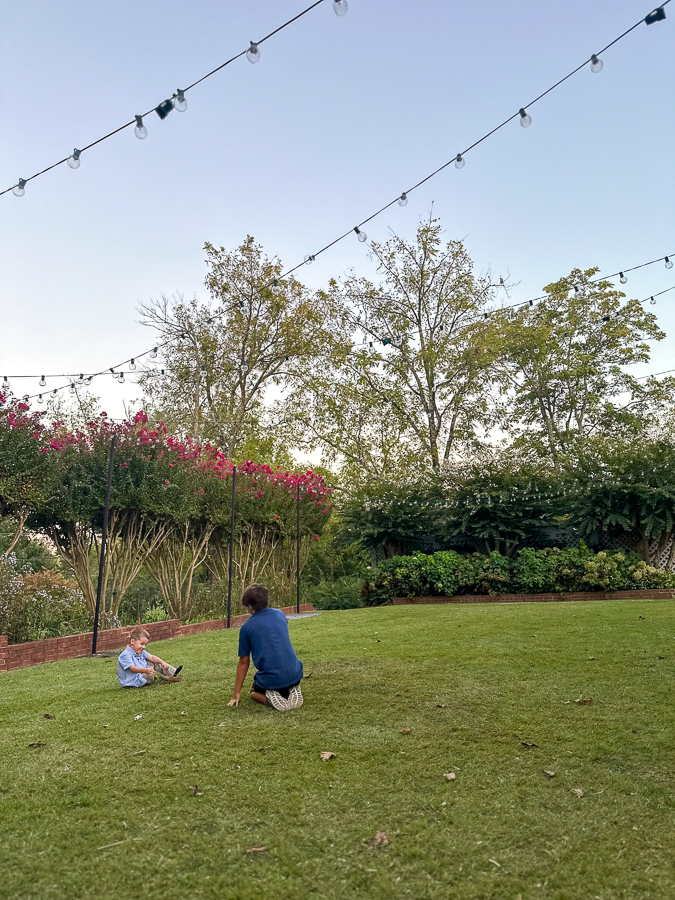 The boys played gorilla games in the garden