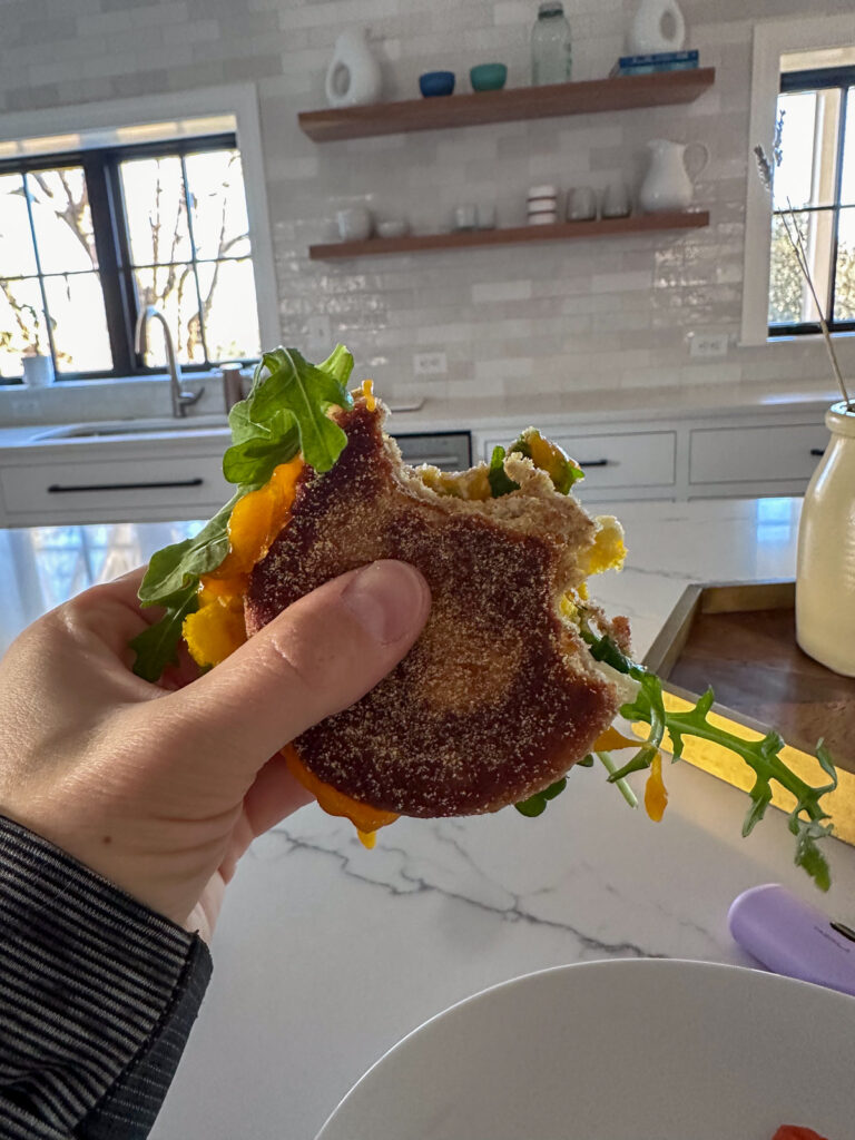 Egg and cheese english muffin sandwich 
