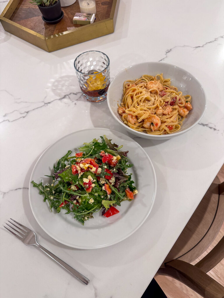 Shrimp Scampi and salad | My Little Loves