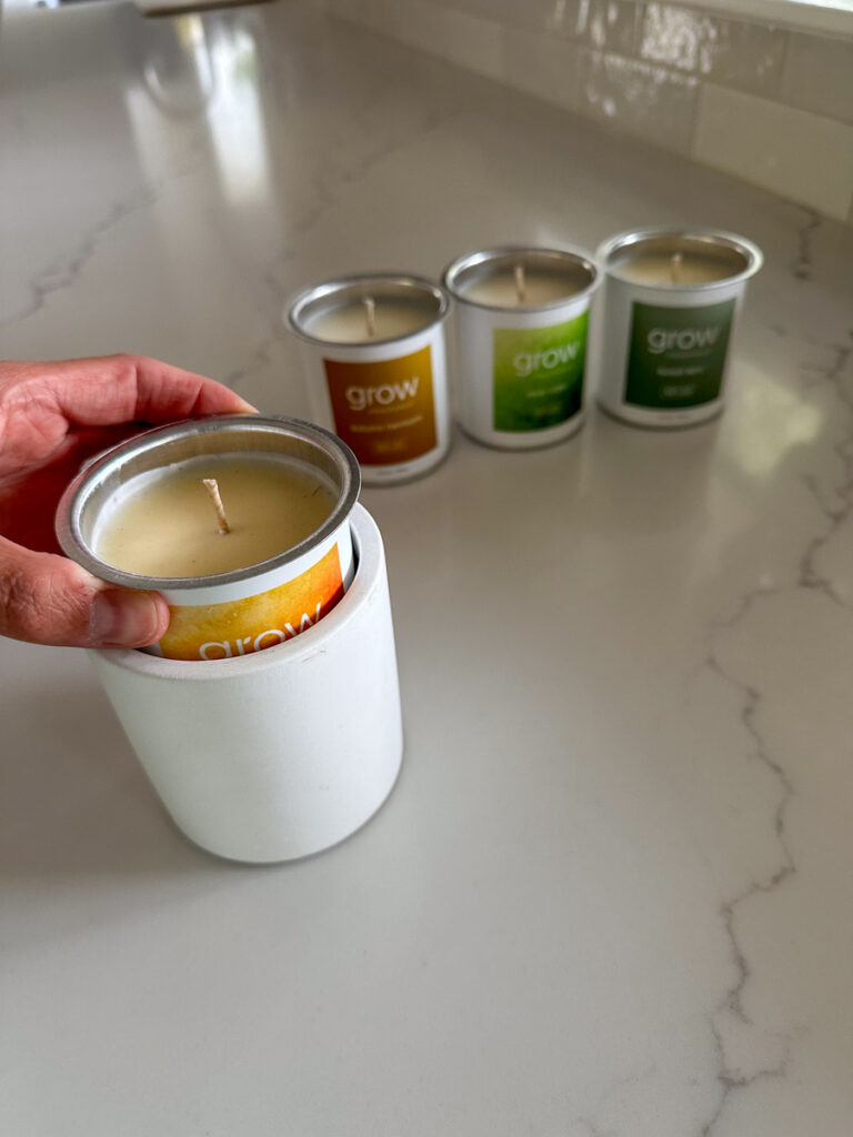 different scents of Grow Fragrance candles